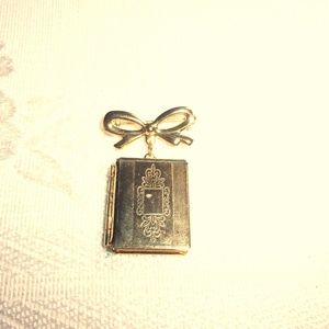 Vintage Gold tone locket bow brooch
